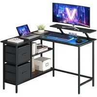 VASAGLE Eckschreibtisch L-förmiger Schreibtisch, 2 Schubladen, Computertisch, für Homeoffice, mit Monitorständer, mit verstellbarer Ablage, 115 x 105 cm