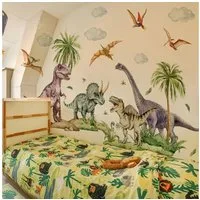 Montegoni Aufkleber 2er Set Dinosaurier Wandsticker selbstklebend für Kinderzimmer, (Kein Set (Single Item), Selbstklebend, wiederverwendbar, buntes Dino-2er-Set