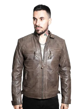 Klassische gesteppte Bikerjacke aus Leder für Herren-Silsden