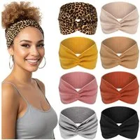 nsihing Haargummi 8er Set Damen Stirnbänder – Breite elastische Haarbänder, 8-tlg., mit Leoparden & Boho Muster für Sport, Yoga & Kosmetik