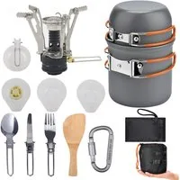 Mutig Geschirr-Set Camping Kochgeschirr 15-teilig,Topf Outdoor mit Faltbarer Messer Gabel, 2 Personen, Ungiftig, geruchlos, hohe Härte und umweltfreundlich