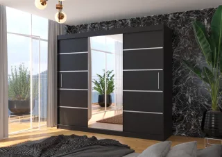 Schiebetürenschrank Schrank Nr.500 in Schwarz -Spiegel 250x215x58 cm