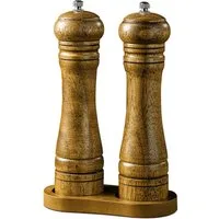 ANYSUN Salz-/Pfeffermühle Salz und Pfeffermühle aus Holz mit Untersetzer manuell, (2 Stück), Gewürzmühlen mit Langlebiges Keramikmahlwerk, Mahlstärken-Einstellung