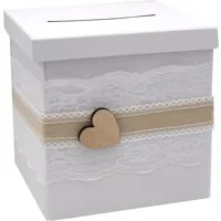 ZauberDeko Geschenkbox Briefbox Kartenbox Vintage Herz Spitze Hochzeit Geldgeschenk Weiß