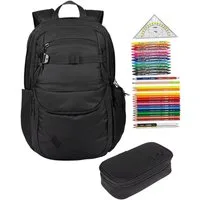 NITRO Schulrucksack NITRO Schulrucksack Jungen Mädchen Future Hero Rucksack (3 Teile Set, inkl. Mäppchen Box, inkl. Mäppchen Füllung 31 Teile), Schulmappe Laptopfach 2 Hauptfächer Daypack Auswahl rmv