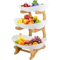JEOBEST Obstschale Obsttablett Obstschale Obstkorb Etagere 3 Etagen, (1-tlg, Holz Steher) Rutschfestes, Leicht zu reinigendes