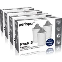 PerloPur Kalk- und Wasserfilter Filterkartuschen Classic Protect+ Pack 12 für extra Kalkschutz, Zubehör für Brita Classic u. PearlCo Classic
