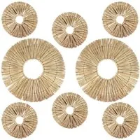 Marrakesch Orient & Mediterran Interior Wanddekoobjekt Wanddeko Boho Rattan 8er Set, 2x 58cm & 6x 22cm Natur Wanddekoration (8 St), Handarbeit