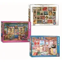 EUROGRAPHICS Puzzle Puzzle 3er-Pack (Books/FineArt/Ocean Cottage), 1000 Puzzleteile