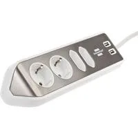 estilo Eck-Steckdosenleiste 4-fach weiß/edelstahl, 2 Meter, 2x USB