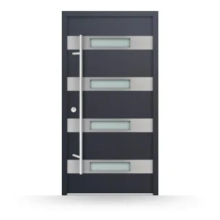 Stahltür 100 x 200 cm, Anthrazit, DIN links nach innen öffnend, Stahl-Aluminium, Modell Stralsund, individuell konfigurierbar