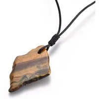 Eden Stone Kette mit Anhänger Tigerauge Anhänger Kette Halskette Edelstein Flach Poliert Lederband (1-tlg)