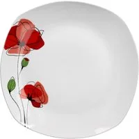 van Well Servierplatte Servierplatte Monika 28,5cm weiß Blume-Mohn XL-Buffetplatte, Porzellan