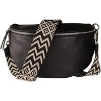 MIRROSI Bauchtasche Damen, Echtleder, Made in Italy, Umhängetasche, Brusttasche, (Schultertasche für jeden Anlass (1 Tasche & 2 Gurte), Crossbody Bag, Schwarz, gemusterten& verstellbaren Schulterriemen