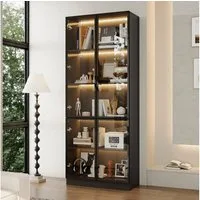 FUFU&GAGA Glasvitrine Sammelvitrine mit 5 Einlegeböden, Vitrinenschrank mit LED Beleuchtung