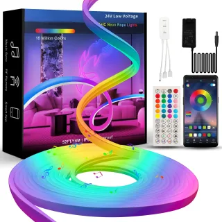 Elfeland 3M/5M 24V LED Neon Light Strip RGBIC Music Sync IP65 Waterproof DIY Flexible Neon Rope Lights 29 Modes for Indo