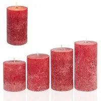Candelo Stumpenkerze 4er Set Rustik Kerzen Weihnachten-Adventskranz Kerze-Rot 8/10/12/14cm