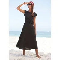 Beachtime by Lascana Jerseykleid aus Viskosejersey mit Gummizug in der Taille, elegantes Midikleid Kurzärmliges Sommerkleid, Strandkleid, Viskosekleid, Basic