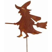 Rostikal Gartenfigur Metall Hexe Dekofigur als Gartenstecker oder Hängedeko, Echter Rost