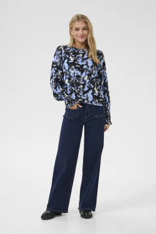 Langarm-Bluse Regular fit Black/Blue Graphic Strokes black blue
