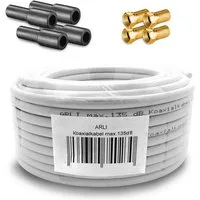 ARLI 15m ARLI Koaxialkabel max. 135dB + 4x F-Stecker+ 4x Gummitülle TV-Kabel, (1500 cm), 15 m TV Sat Koax Antennen Kabel 5-fach geschirmt Verlegekabel Set