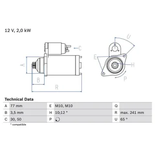Bosch Anlasser 2,0 kW Hyundai Mitsubishi Proton 0986014141