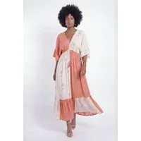 YC Fashion & Style Maxikleid V-Ausschnitt Kleid Blau-Creme – One Size 34–40 aus Viskose