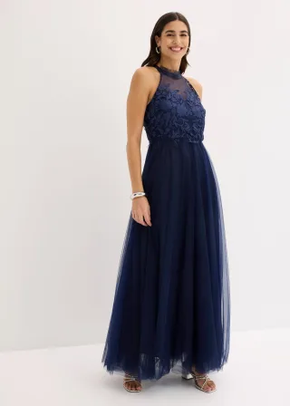 bonprix Abendkleid aus zartem Tüll mit Spitze, blau, Gr.36, Bezauberndes Maxikleid aus zartem Tüll mit weitem Rock und Spitze im Oberteil