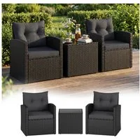 STEELSØN Sitzgruppe Selaria, Sitzgarnitur wetterfest inkl. Sitzkissen, (2-tlg., Schwarz), Gartenlounge mit 2 Stühlen & Tisch
