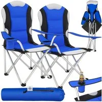 tectake Campingstuhl Gartenstuhl mit Polsterung, faltbar, 60 x 88 x 110 cm (Outdoor Klapptstuhl für Außen in Blau, 2 St), gepolstert, mit Getränkehalter, geringes Gewicht, inkl. Tragetasche