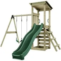 OutdoorToys Spielturm Neapel, aus Holz in Grün mit Kinderschaukel & Rutsche, Kletterwand