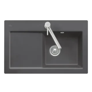 Villeroy und Boch Subway Flächenbündige Spüle 67722FRW Becken links, mit Ablaufgarnitur und Exzenterbetätigung, Stone White