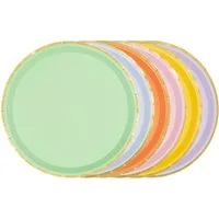 partydeco Teller, Pappteller 21cm mit Goldrand 6er Set Bunt Pastell / Gold