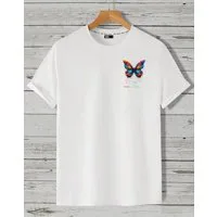 RMK T-Shirt Herren Shirt Basic Rundhals mit Butterfly Regenbogen Schmetterling