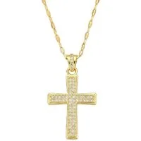 KARMA Kette mit Anhänger Kreuz Gold 40 cm Edelstahl Kristalle (wasserfest hypoallergen rostfrei Damenschmuck, 1-tlg., modern Damenhalskette), Halskette Damen Kreuzkette für Frauen