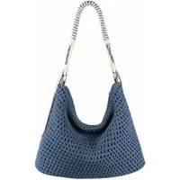 ITALYSHOP24 Schultertasche DAMEN TASCHE Boho Shopper Strohtasche Hobo Geflecht Häkeltasche Textil, Sommer Basttasche Strand Retro Reise Freizeit Urlaub Beuteltasche