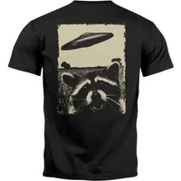 Neverless Print-Shirt Herren T-Shirt UFO Waschbär Aliens Fotodruck Printshirt Backprint mit Print
