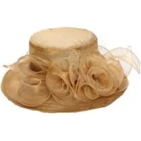 Bwecuy Sonnenhut Damenhut mit breiter Krempe, Blumen- und Blattdekor ideal für Hochzeit, Kirche und Tea Party