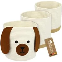 HMF Aufbewahrungskorb Aufbewahrungskorb mit versteckten Griffen (3er, Set), Korb für Kinderzimmer aus Baumwolle, Hund, Groß, Mittel, Klein
