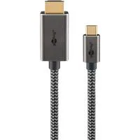 USB Textil-Adapterkabel, USB-C Stecker > HDMI Stecker, 4K / 60Hz schwarz/silber, 3 Meter