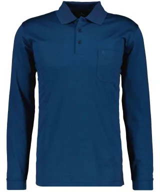 RAGMAN - Softknit-Polo mit Brusttasche, Langarm dunkelblau - Gr. - S