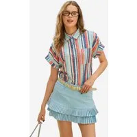 Imily Bela Hemdbluse Damen gestreifte Bluse mit Knopfleiste (Packung, 1-tlg., 1per-Pack) Brusttasche