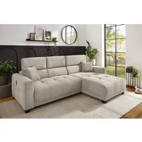 Jockenhöfer Gruppe Ecksofa Cremona L-Form, B: 263 cm, mit 30 cm elektr. Sitztiefenverstellung, 140kg Belastbarkeit je Sitz, Kopfteilverstellung & USB-Anschluss