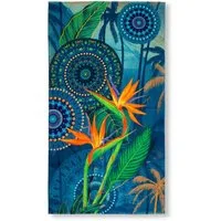 hip Strandtuch Novia, Frotteevelours (1-St), Baumwolle, Velours, 100x180, Weich, Strand, Mandala, Strelitzie, Blau