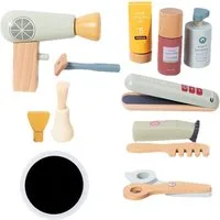 Zaewry Spielzeug-Frisierkoffer Kinder Holz Friseur Spielset für Jungen Mädchen,Rollenspiel, mit Haartrockner, Glätteisen, Kamm und Rasierzubehör