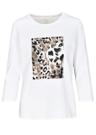 CLARINA - Rdh.-Shirt,3/4 Arm,Frontdruck offwhite combo - Gr. - 38