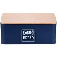 relaxdays Brotkasten mit Bambusdeckel Retro-Design, Eisen, (1-tlg), Dunkelblau