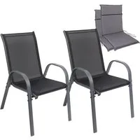 Albatros International Gartenstuhl Gartenstuhl KUBA stapelbar, 2er Set mit Sitzkissen Belastbar (2er Set), mit robustem Metallgestell und hoher Belastbarkeit – Stapelstühle