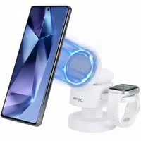 shop'n smile ideoon Multifunktionale Kabellose Ladestation 15W mit Nachtlicht USB-C 3in1 Ladestation (3in1 Wireless Ladestation 15W Handy, 5W AirPods, 3W Watch + Licht)
