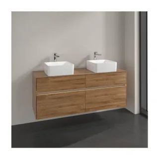 Villeroy und Boch Collaro Waschtischunterschrank C048B0RH 140x54,8x50cm, für 2 Waschtische, mit LED-Beleuchtung, Kansas Oak